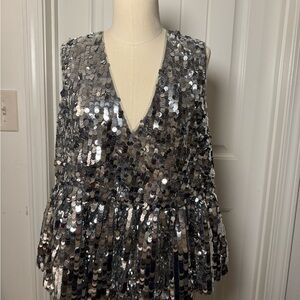 CROSBY by Mollie Burch Silver Sequin V-Neck Tank
